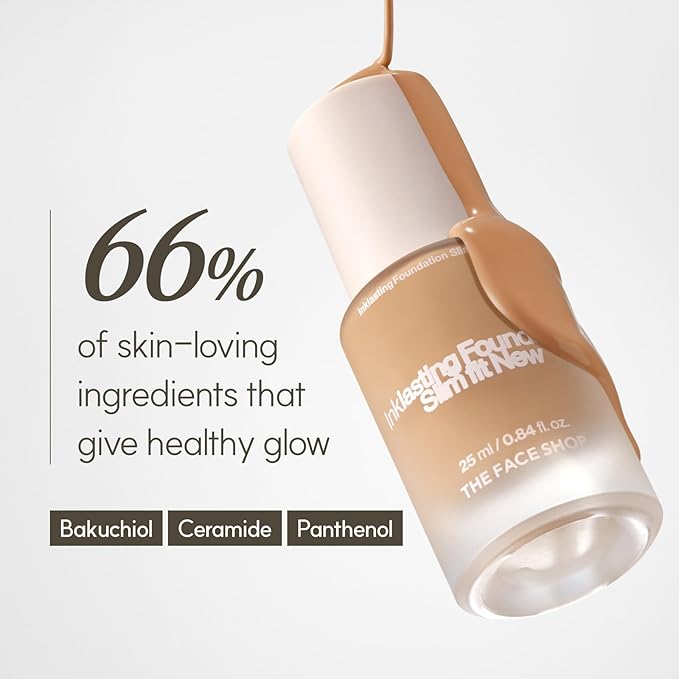 THE FACE SHOP Ink Lasting Liquid Foundation, Full Coverage, 72‑Hour Wear Semi‑Matte Finish, Makeup with Bakuchiol, W610 Coffe, 0.84 Fl. Oz.
