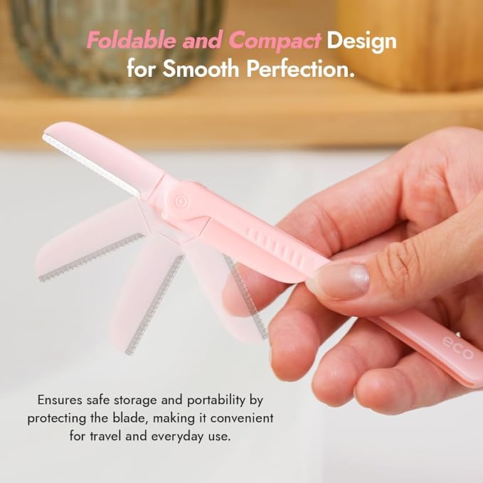 Dermaplaning Tool - Foldable Facial Razor for Women and Men, (3ct) | Womens Facial Peach Fuzz Remover & Eyebrow Trimmer, Dermaplaning Razor, Face Razors for Women, 3 pc (Pink)