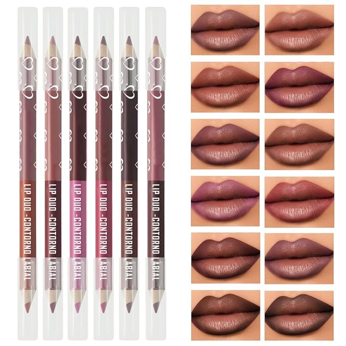 6Pcs Dual-Ended Dual-Colored Lip Liner Pencil Set - 12 Colors Matte Lipstick Pencil, No Transfer Smudgeproof & Waterproof, Sharpenable Lip Crayon for Women,Velvet Long-Lasting Lip Color Set B