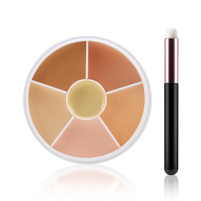 6 Colors Concealer Palette with Brush,Full Coverage,Cream Contouring Makeup Kit,Corrects Dark Circles Red Marks Scars