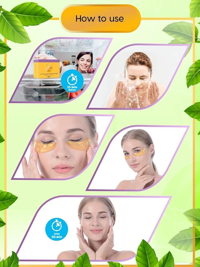 48Pcs/24Pairs 24K Gold Gel Crystal Collagen Eye Pads, Under Eye Mask for Moisturizing, Fine Lines, Dark Circles& Puffy Eyes Under Eye Patches