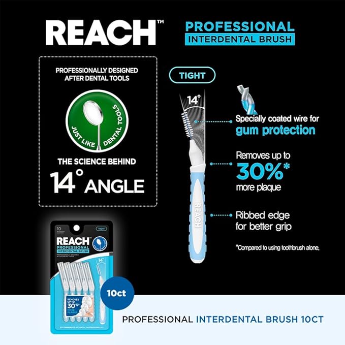 Reach Interdental Brush Tight 1.0mm | Removes up to 30% More Plaque | Special Designed for Gum Protection, PFAS Free | 10 Brushes (Pack of 2)