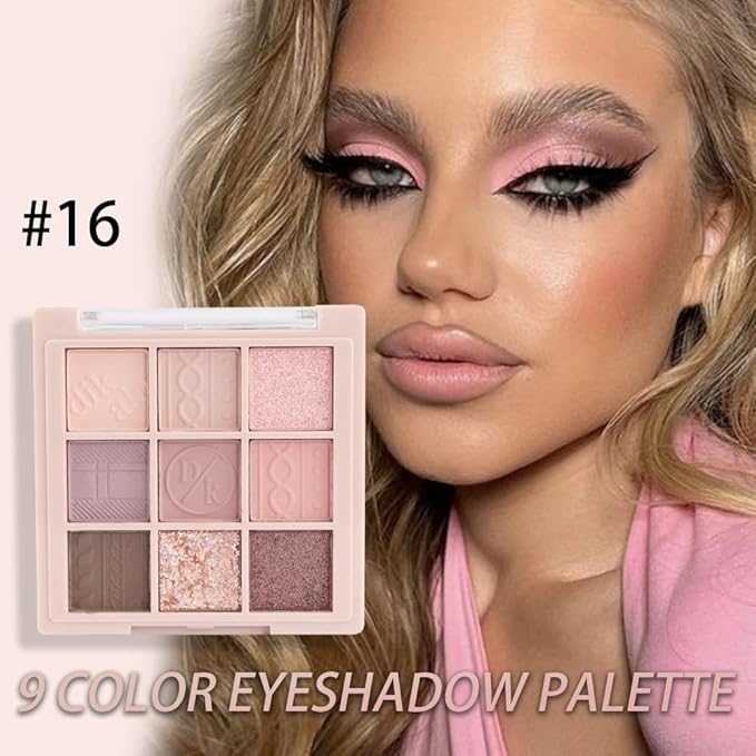 9Colors Eye Shadow Palette Makeup,Pink Rose Gold Purple Mauve Neutral Travel Eyeshadow Palette Highly Pigmented Long Lasting Waterproof Naturing-Looking Eyeshadow Palette Travel Size Gift Kit