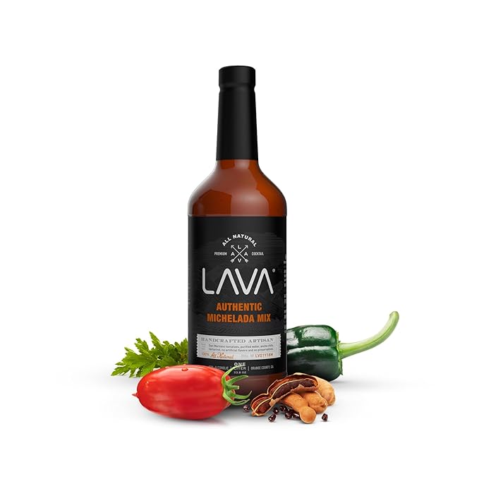 (3 Pack) LAVA All Natural Authentic Michelada Mix Craft Cocktail Mixer, Made with Real Tomatoes, Ancho Chile Peppers, Tamarind, No Junk Ingredients, Vegan, 1-Liter (33.8oz) Glass Bottle, Ready to Use