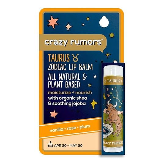 Crazy Rumors Taurus Zodiac All Natural, Plant Based Lip Balm to Moisturize and Nourish your Lips - Earth Blend (Sweet Vanilla, Fragrant Rose and Plum)