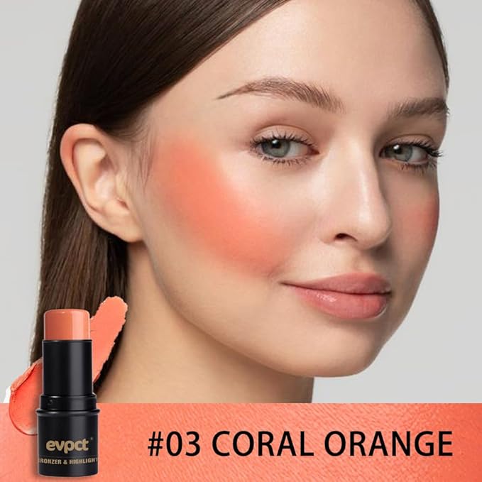 Kaely 2Pcs Cream Blush Stick for Cheeks,Coral Pink Hydrating Waterproof,02+03