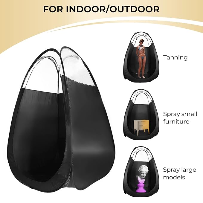 Pop Up Spray Tanning Tent,Portable Fold-able Black Spray Tann Tent,Sunless Tann Tent LargeSize Spray Tanning Booth for Airbrush Art Makeup & Painting with Carrying Bag-74.8'' x 47.2''