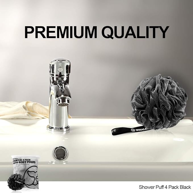 Shower puff 4 pack black