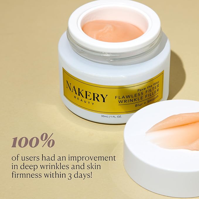Nakery Pave The Way Flawless Filter Wrinkle Filler, Anti Aging Face Cream for Women, Instantly Smooths Deep Wrinkles, Blurs Imperfections, Skin Tightening Primer, Clinically Proven Formula Made in USA