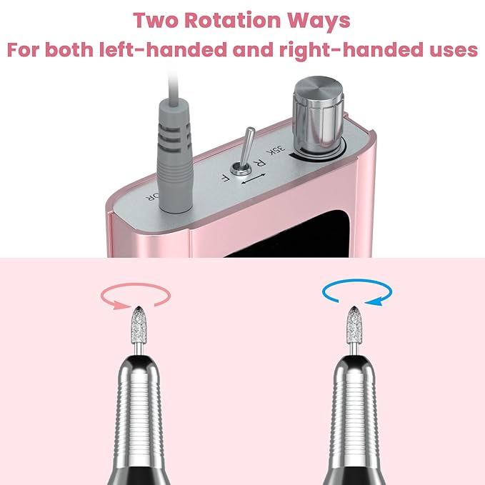 Delanie Professional Nail Drill High Torque 35000 RPM Rechargeable Portable Electric Nail File Filer for Acrylic Gel with Cuticle Bits, Salon Manicure Tool, Rose Gold