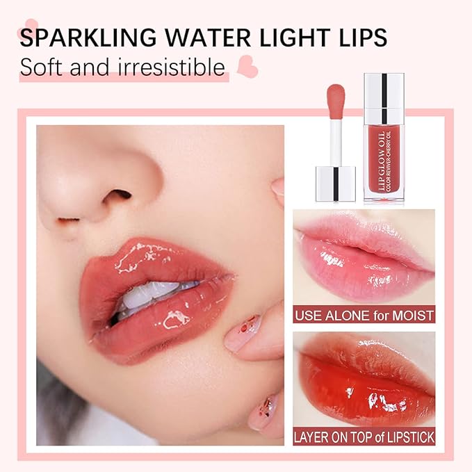 Hydrating Lip Glow Oil, Plumping Watery Lip Gloss, Refreshing Moisturizing Lip Oil Tinted Lip Balm, Lasting Nourishing Revitalizing Lip Tint Lip Care (01# Pink)