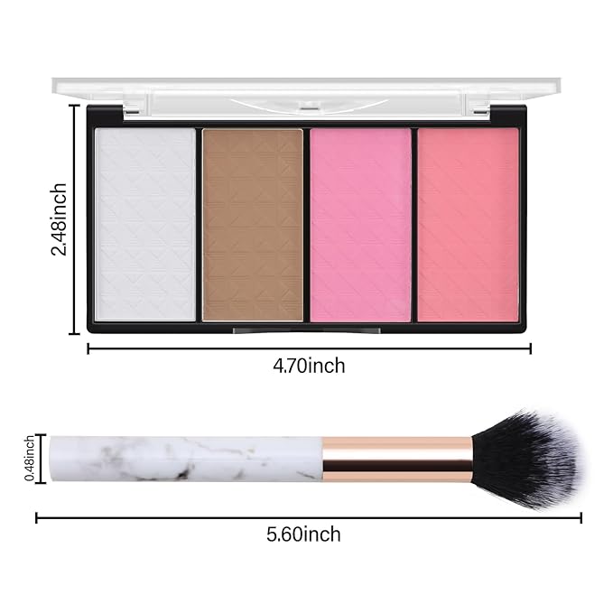 Contour Highlighter Blush Powder Makeup Palette, 4 Colors