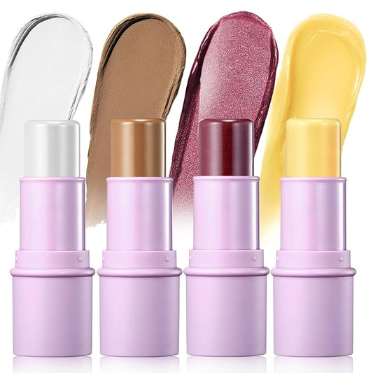 4Pcs Cream Blush Contour Highlighter Bronzer Moisturizer Stick