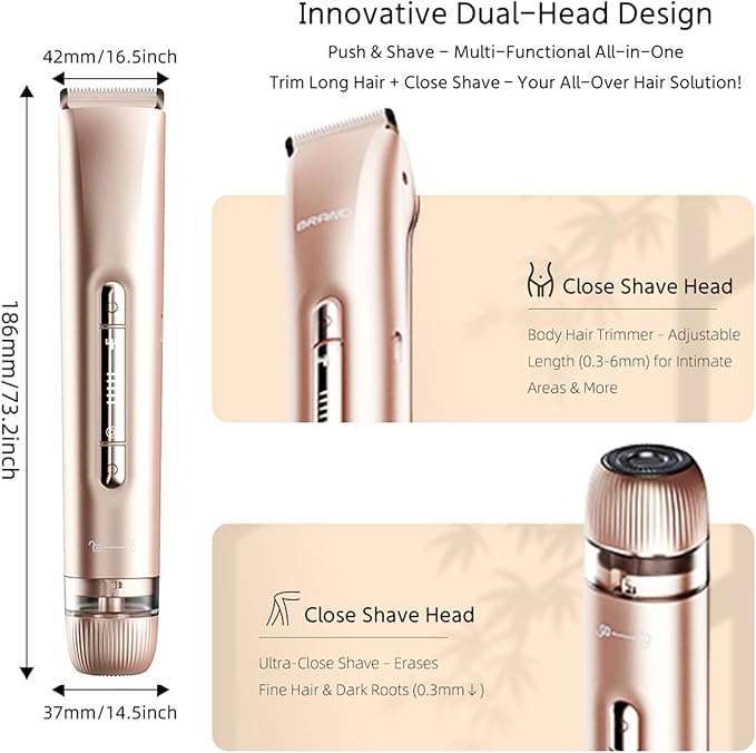 Dermave Bikini Shaver,Bikini Trimmer for Women,2025 Upgrade Dual Head Shaver Women,2 in 1 Wet & Dry Waterproof Electric Bikini Trimmer for Face, Body & Intimate Areas(Pink Rose)