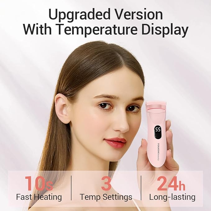 TOUCHBeauty Rechargeable Heated Eyelash Curler with LED Display, Featuring 3-Level Adjustable Temperature for a Natural, Long-Lasting Curl (Up to 24 Hours) AG-2316-Pink