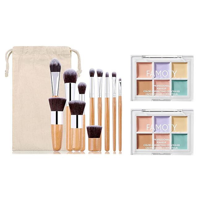 6 Colors Correcting Concealer Palette, with 11 Pcs Complete Function Makeup Brush Set, Contouring Foundation/Concealer Palette for Conceals Dark Circles, Redness, Acne, Blemish