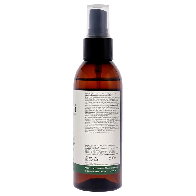 Sukin Organics Hydrating Mist Toner, Rosewater Facial Mist Spray, Refreshing Skin Care Routine for Face & Neck, Suitable for All Skin Types, 4.23 Fl Oz
