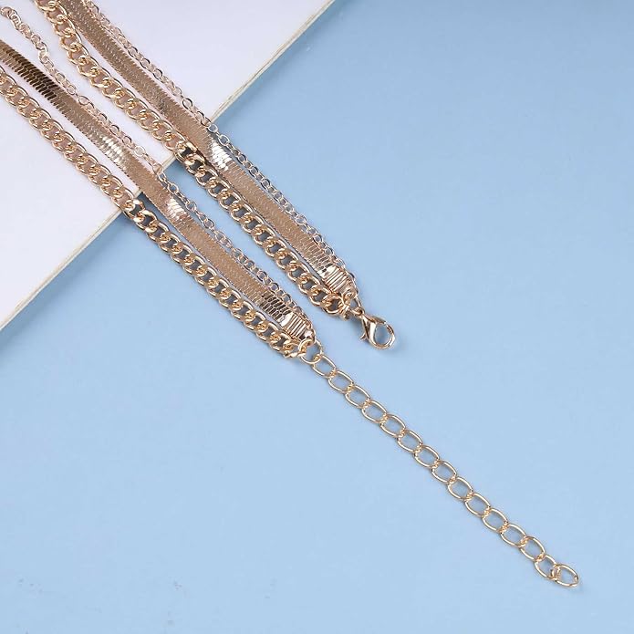 Vintage Layered Turquoise Necklace Turquoise Pendant Necklace Blue Stone Bead Choker Necklace Gold Snake Herringbone Chain Necklace Jewelry for Women