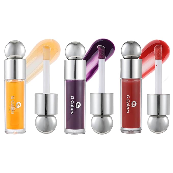 3 PCS Hydrating Lip Glow Oil Lip Stain, Moisturizing Nourishing Lip Gloss,High Shine, Smooth Finish Gloss Tinting And Non-Sticky Lip Oil For Dry Lips