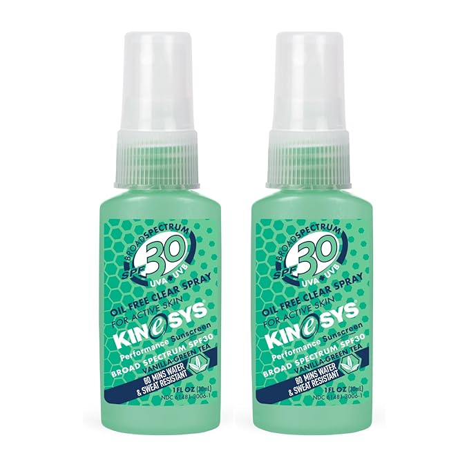 KINeSYS Performance Sunscreen Vanilla-Green Tea Scented Clear Spray, SPF 30, Hypoallergenic, Broad Spectrum UVA/UVB protection for Face & Body; Alcohol, Vegan, 170+ Sprays, 1 fl. Oz (Pack of 2)