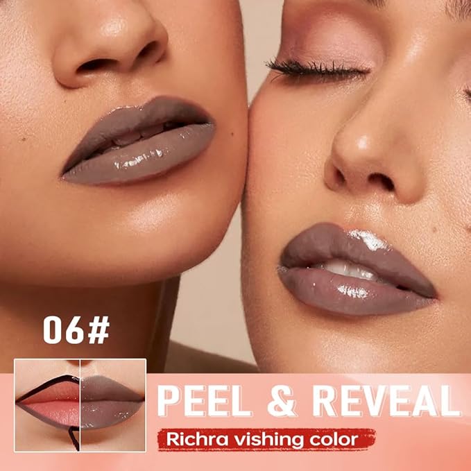 Cool Taupe Peel Off Lip Gloss Tattoo and Lip Oil, Lip Stain Peel Off Masque - Peel Off Lip Tint,Long Lasting Waterproof Transfer-proof Lip Mask Lip Gloss Peel Off Lip Liner,Stay Lip Makeup 06#