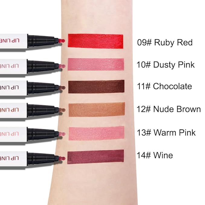 2Pcs Longwear Liquid Lip Liner Stain Marker Pen Set Long Lasting Waterproof, Pink Red Maroon Dusty Mauve Matte 24 Hour Lip Liner and Lipstick Combo, Color Stay Lipliner All Day, Lips Stain peel off