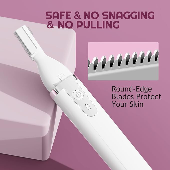 Eyebrow Trimmer Electric Eyebrow Razor, Rechargeable Facial Hair Shaver Painless Detail Trimmer with Rinseable Blade for Face Beard Neck (White)