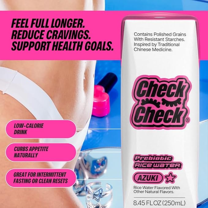 CheckCheck Prebiotic Rice Water, Dawn, Dusk, and Azuki, 12 Pack, 8.45 fl oz Bottles (12 Pack, Azuki)