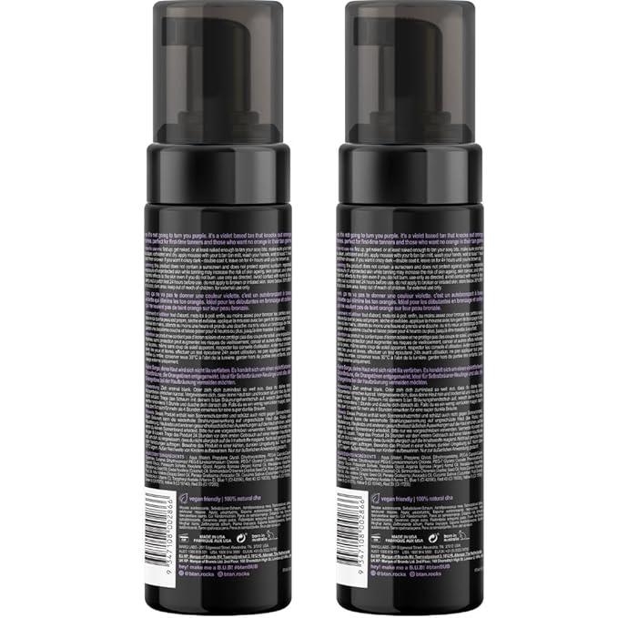 b.tan Violet Self Tanner Mousse Bundle | Love At First Tan - Best, 1 Hour Express Sunless Tanning Foam, Cancels Orange Tones, Dark Bronzing Glow, No Fake Tan Smell, Face & Body, 6.7 Fl Oz, Pack of 2