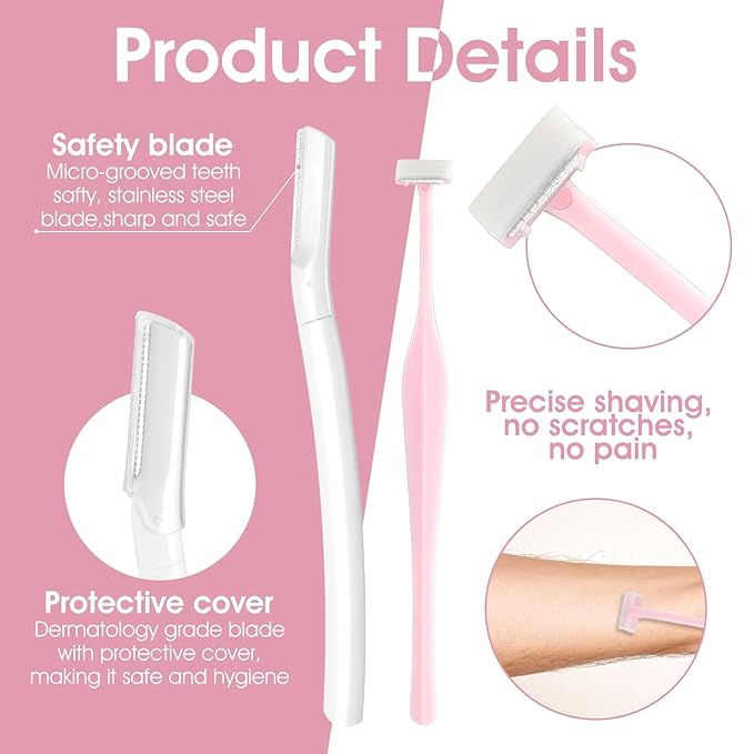 6pcs Eyebrow Razors for Women, Multipurpose Trimmers Set Precision Facial T Shape Shaver Hair Removal Tools Portable Face Exfoliating Dermaplaning Kit with Protective Cover Peach Fuzz