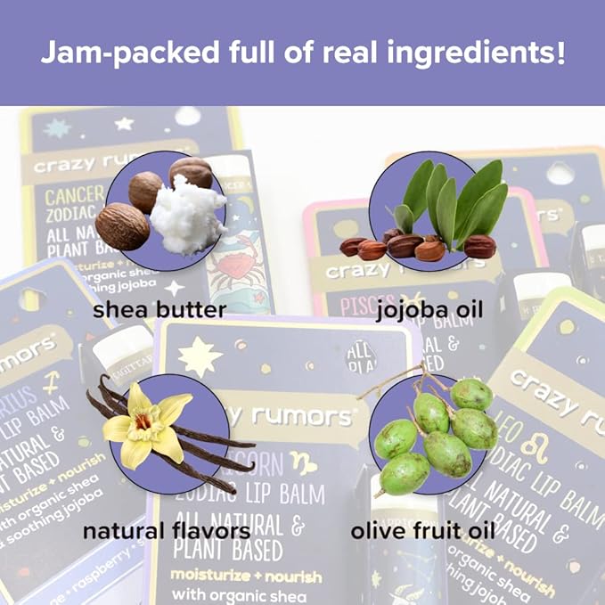 Crazy Rumors Aries Zodiac All Natural, Plant Based Lip Balm to Moisturize and Nourish your Lips - Fire Blend (Sweet Orange, Fresh Berry, Aromatic Spice)