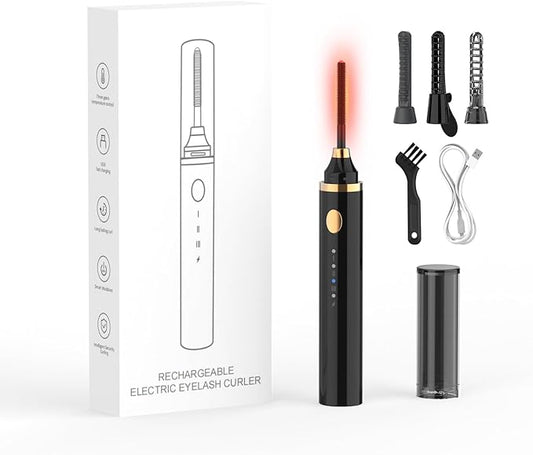 Smiling Shark Heated Eyelash Curler, 360°Wand-Style Heated Lash Brush Rechargeable with 3 Brush Heads & 3 Temp & 5s Fast Heating【Lengthen/Define/Curler】 3-in-1 Lash Curler for All Types of Lashes