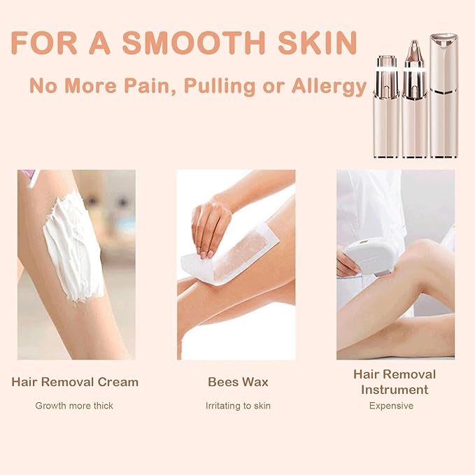 Facial Hair Removal Eyebrow Trimmer - Facial Shaver Device 2 in 1 Remover for Face Peach Fuzz Eyebrow Nose Ear Hair Chin Lips Armpit with LED Light Rechargeable for Women Men Travel Size (Gold)