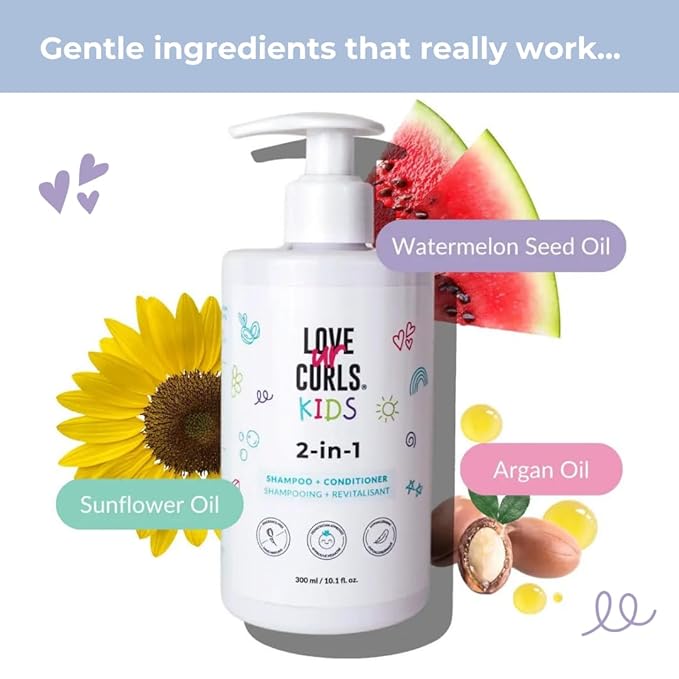Love Ur Curls Kids - LUCK 2 in 1 Shampoo and Conditioner, Fragrance Free, Pediatrician Approved, Gentle Tear Free Unscented Formula, Easy to Detangle Curls, Sulfate and Paraben Free, 300 mL