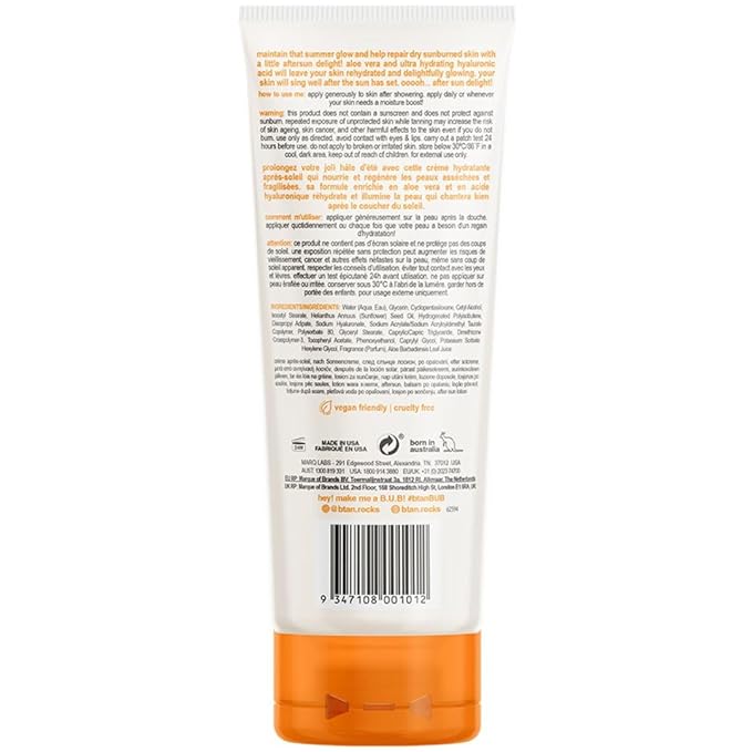 B.TAN After Sun Lotion | Ooooh Aftersun Delight - Aloe Vera & Hyaluronic Acid, Sun Burn Skin Relief, Moisturizing Body Cream, 7 Fl oz