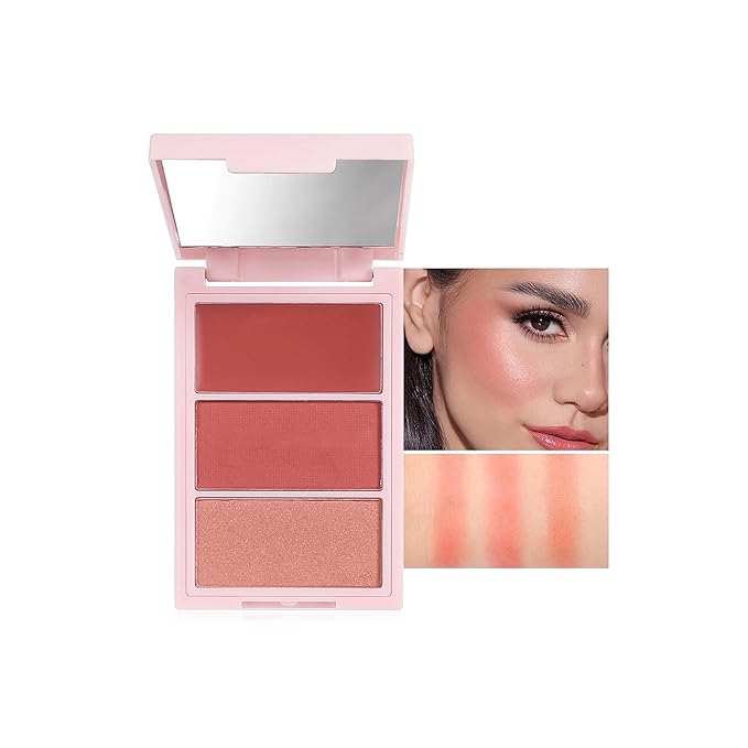 3D Blush Palette, Multi-Use Makeup Powder Blush Palette Cream Blush For Cheeks, Mulit Balm, Lightweight, Smooth, Blendable, Long-Lasting Pigment, Natural Shimmery Or Matte Finish, #01 Rose