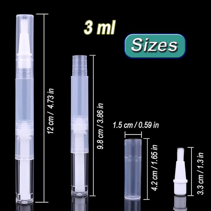 12Pcs 3 ml Empty Nail Oil Pen with Brush Tip, Transparent Twist Pens, Lip Gloss Brush Applicators, Eyelash Growth Liquid Tube Container (12PCS)
