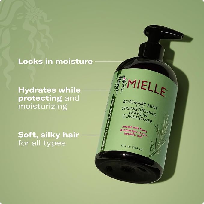 Mielle Organics Rosemary Mint Strengthening Leave In Conditioner for Curly Hair - Hydrating Hair Moisturizer Infused with Biotin to Soften, Protect & Boost Shine (12 Oz)