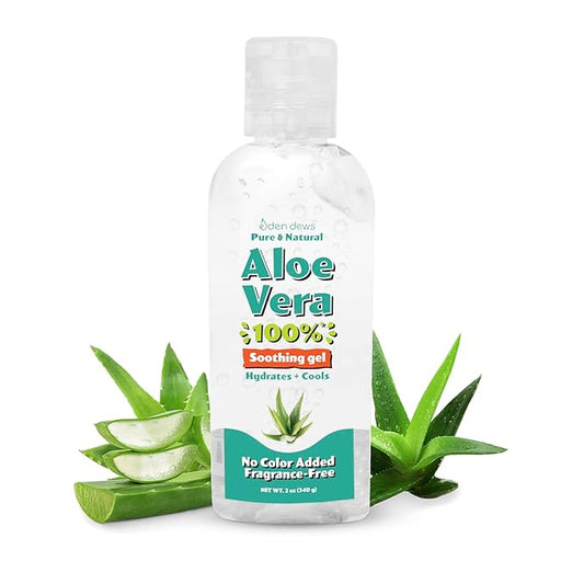 Travel-Size Aloe Vera Gel for Dry Skin 100% Pure & Natural Organic Moisturizing Face & Hair Care Sun Burn Relief Hydrating & Soothing Made in USA Unscented 2 oz