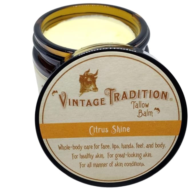 Vintage Tradition Beef Tallow All Purpose Balm – Healing, Hydrating Citrus Oil Skin Care Salve Replaces Body Lotion, Hand Cream, More – Essential Oil,a Olive Oil, and Grass-Fed Tallow, 2 fl. oz.