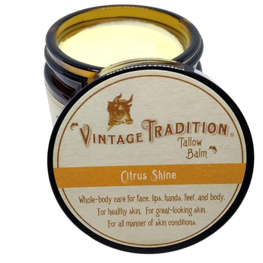 Vintage Tradition Beef Tallow All Purpose Balm – Healing, Hydrating Citrus Oil Skin Care Salve Replaces Body Lotion, Hand Cream, More – Essential Oil,a Olive Oil, and Grass-Fed Tallow, 2 fl. oz.