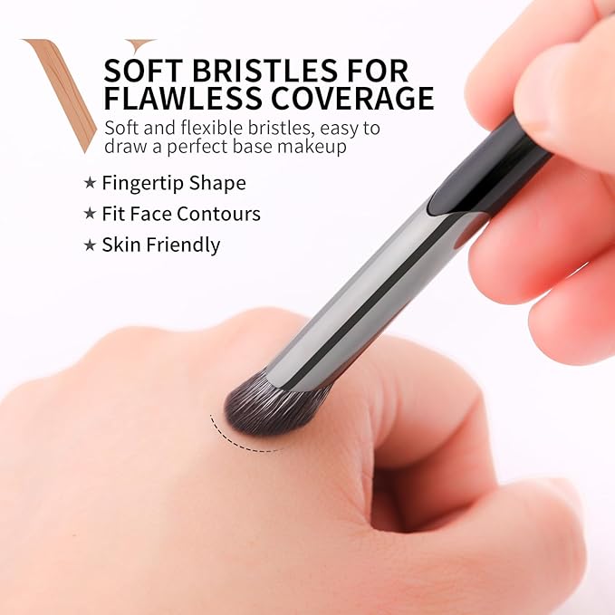 DUcare Nose Contour Brush, Angled Concealer Brush Under Eye, Small Under Eye Makeup Brush for Dark Circles Puffiness Puffy Face Eyebrow Eyes (V02 Mini Contour Brush)