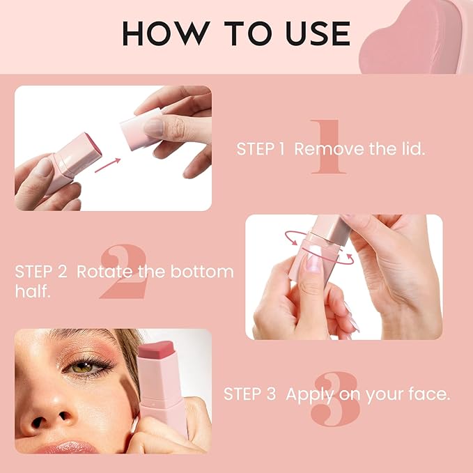 Blush Stick for Cheeks, Cream Blush with Heart-shaped, Blossom Sakura