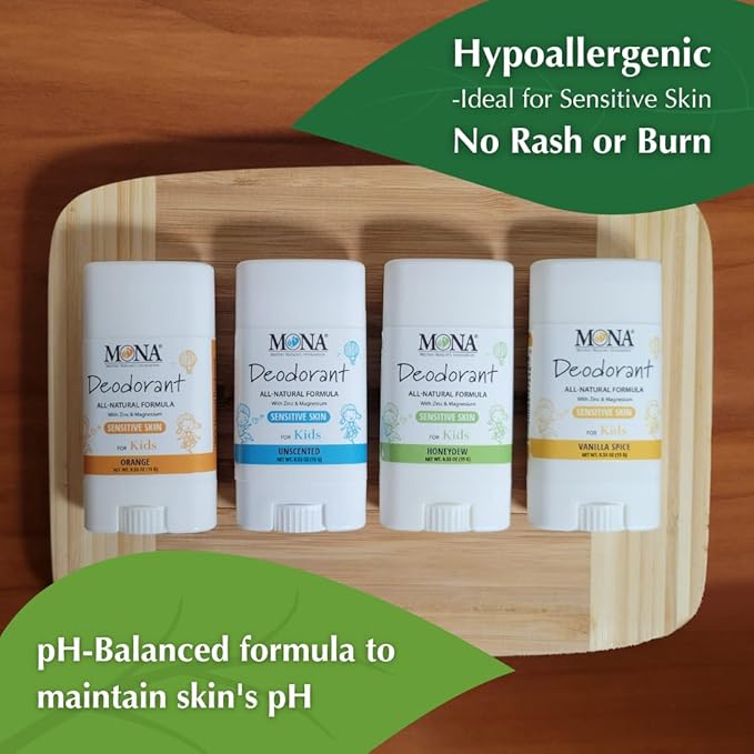 MONA Brands TRAVEL SIZE Deodorant for Kids | 100% Natural Kids Deodorants For Girls, Boys, Pre-Teens & Teens | Hypoallergenic (4-PK Travel Size Combo (0.53 Oz each))