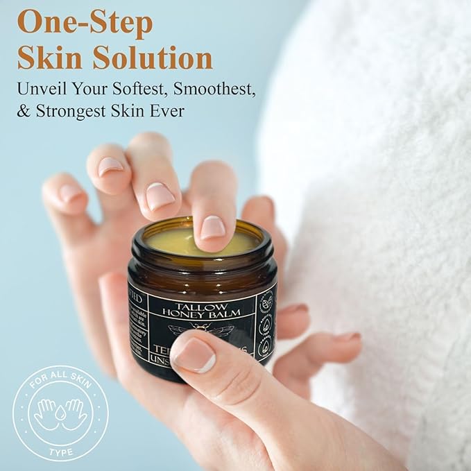 Organic Grass-Fed Beef Tallow Balm with Raw Honey - Moisturizing Cream for Soft, Smooth Skin - Handmade All-Natural Moisturizer (2 Oz, Unscented)