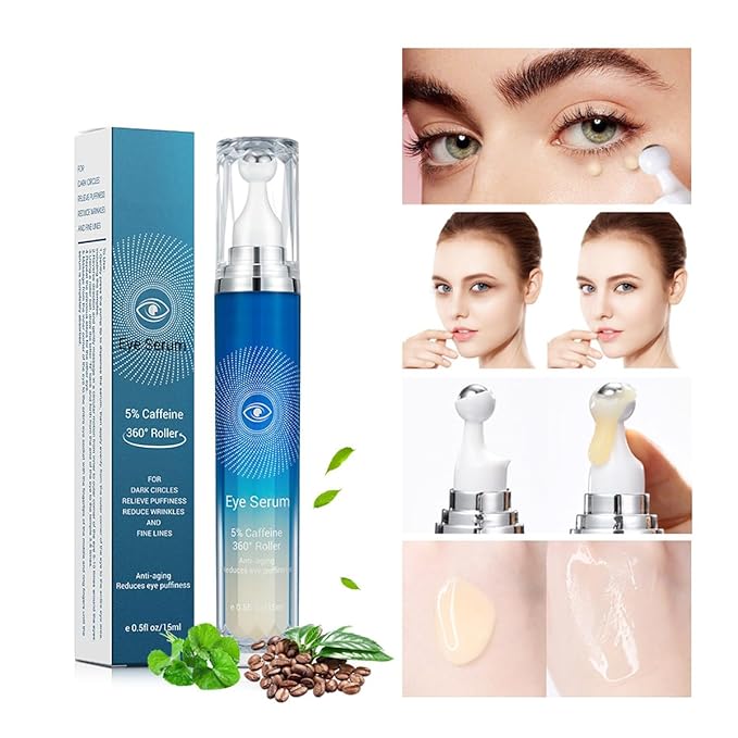 Eye Serum with Roller ball, 15 ML Eye Cream for Dark Circles and Puffiness, Anti-Aging Under Eye Roller Cream Reduce Wrinkles and fine lines