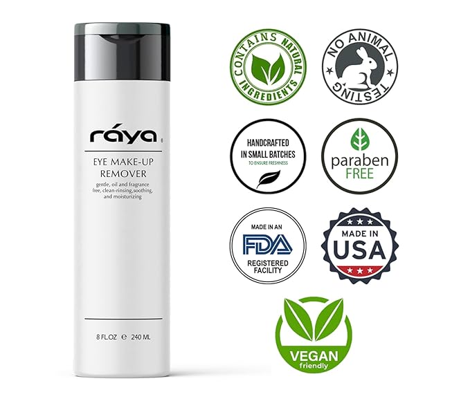 Raya Eye Make-Up Remover 8 oz (105) | Oil-Free, Make-Up Removing Cleansing Fluid | Gently Removes Non-Water-Proof Mascara | Great For Sensitive Skin