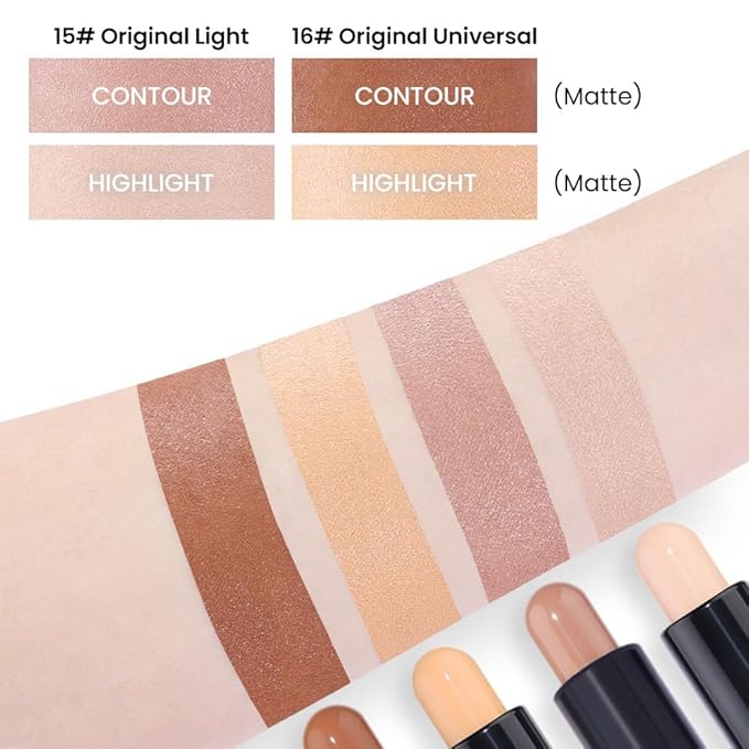 Kaely 2Pcs Cream Bronzer Highlighter Stick,Face Shaping Contouring Shades Makeup,15+16