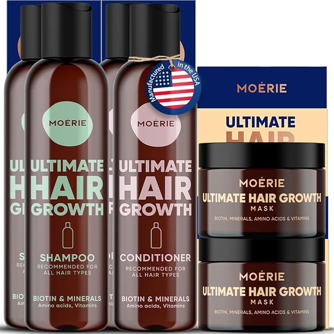 Moerie Ultimate Mineral Shampoo and Conditioner Set - Vegan Friendly, Paraben Free, Hair Growth Products for Longer, Thicker, Fuller Hair - Includes Hair Mask- Double Set
