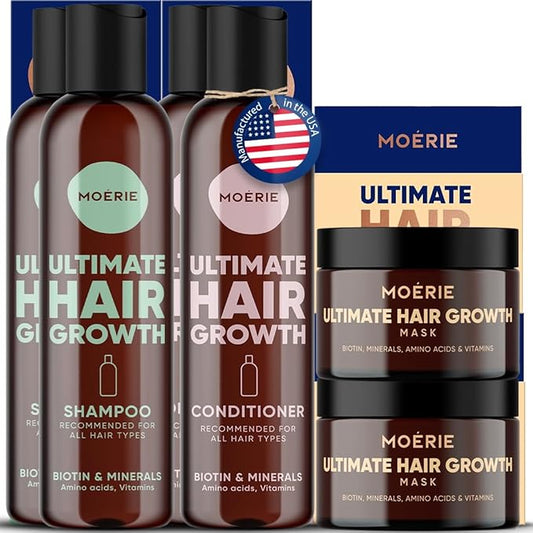 Moerie Ultimate Mineral Shampoo and Conditioner Set - Vegan Friendly, Paraben Free, Hair Growth Products for Longer, Thicker, Fuller Hair - Includes Hair Mask- Double Set